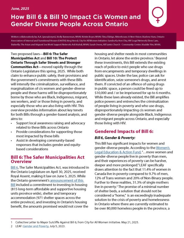 Gendered Impacts of Bill 6 and 10 in Ontario Gendered Impacts of Bill 6 and 10 in Ontario