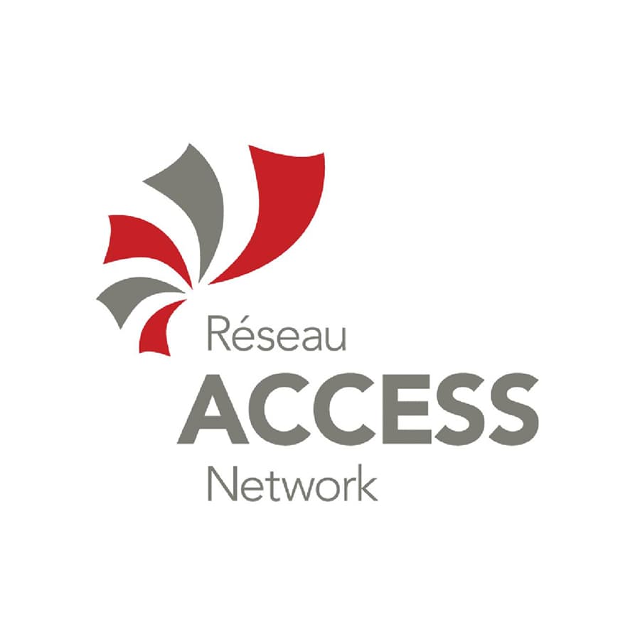 Logo of Réseau ACCESS Network with abstract red and gray shapes on a white background.